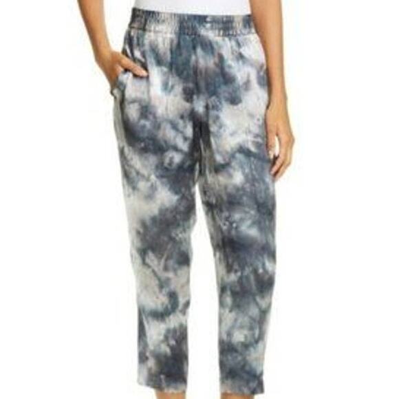 ATM NWT Charmeuse Tie Dye 100% Silk Crop Pants Size M Elastic Waist Pull-On - Picture 1 of 10